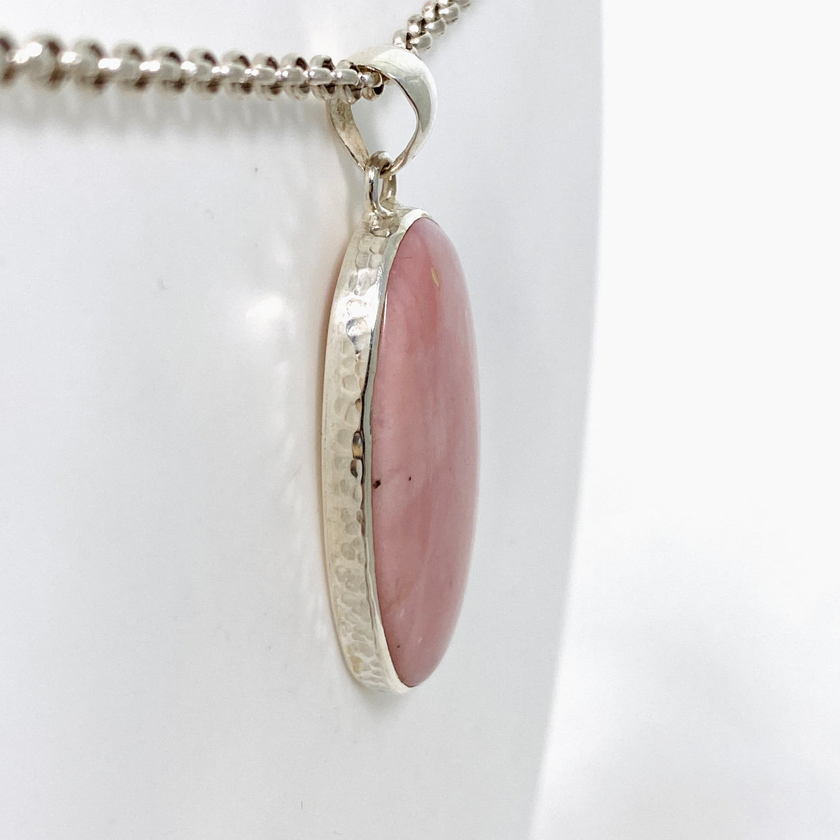 Pink Opal Oval Cabochon Pendant in a Hammered Setting KPGJ4668