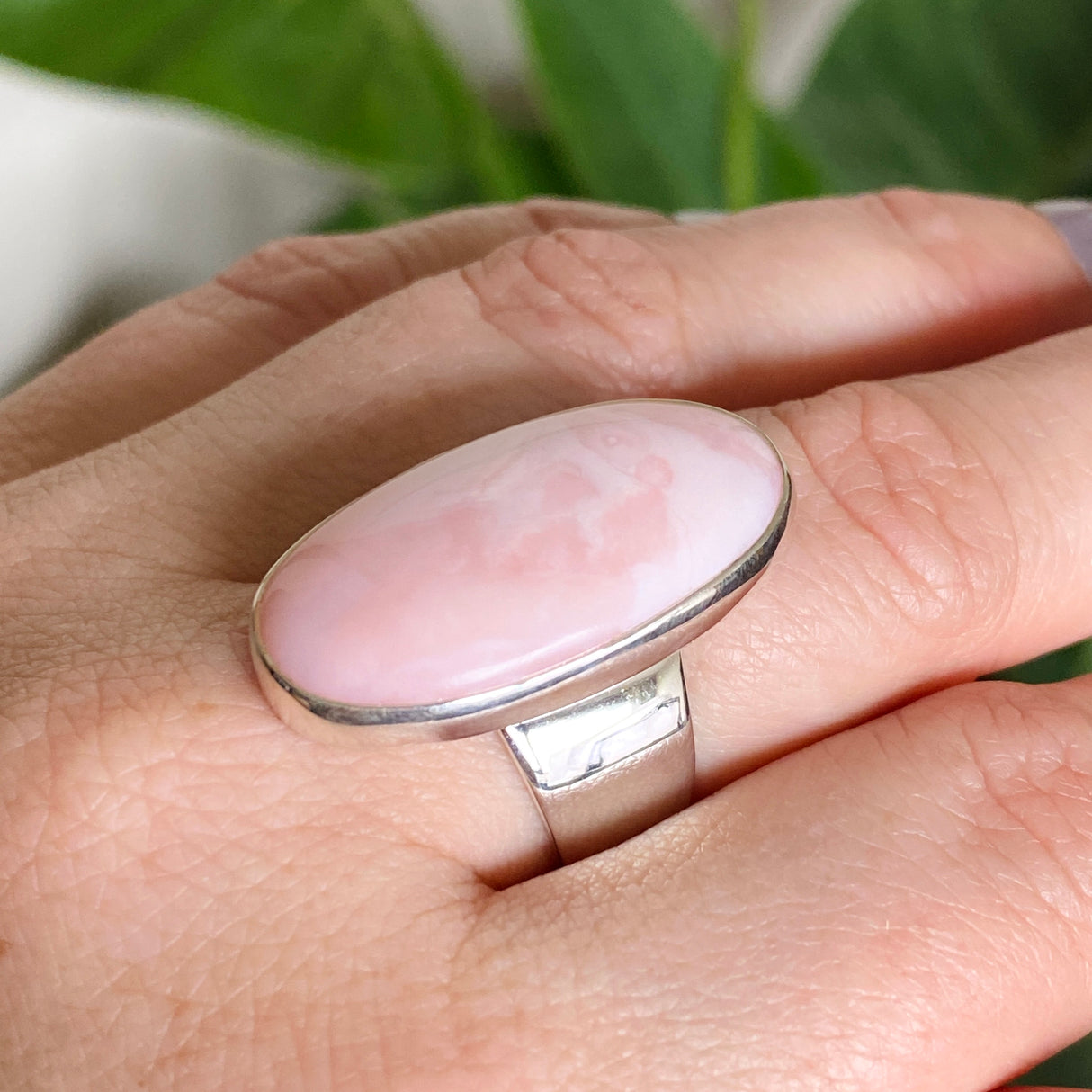 Pink Opal Oval Cabochon Ring Size 8 KRGJ3306