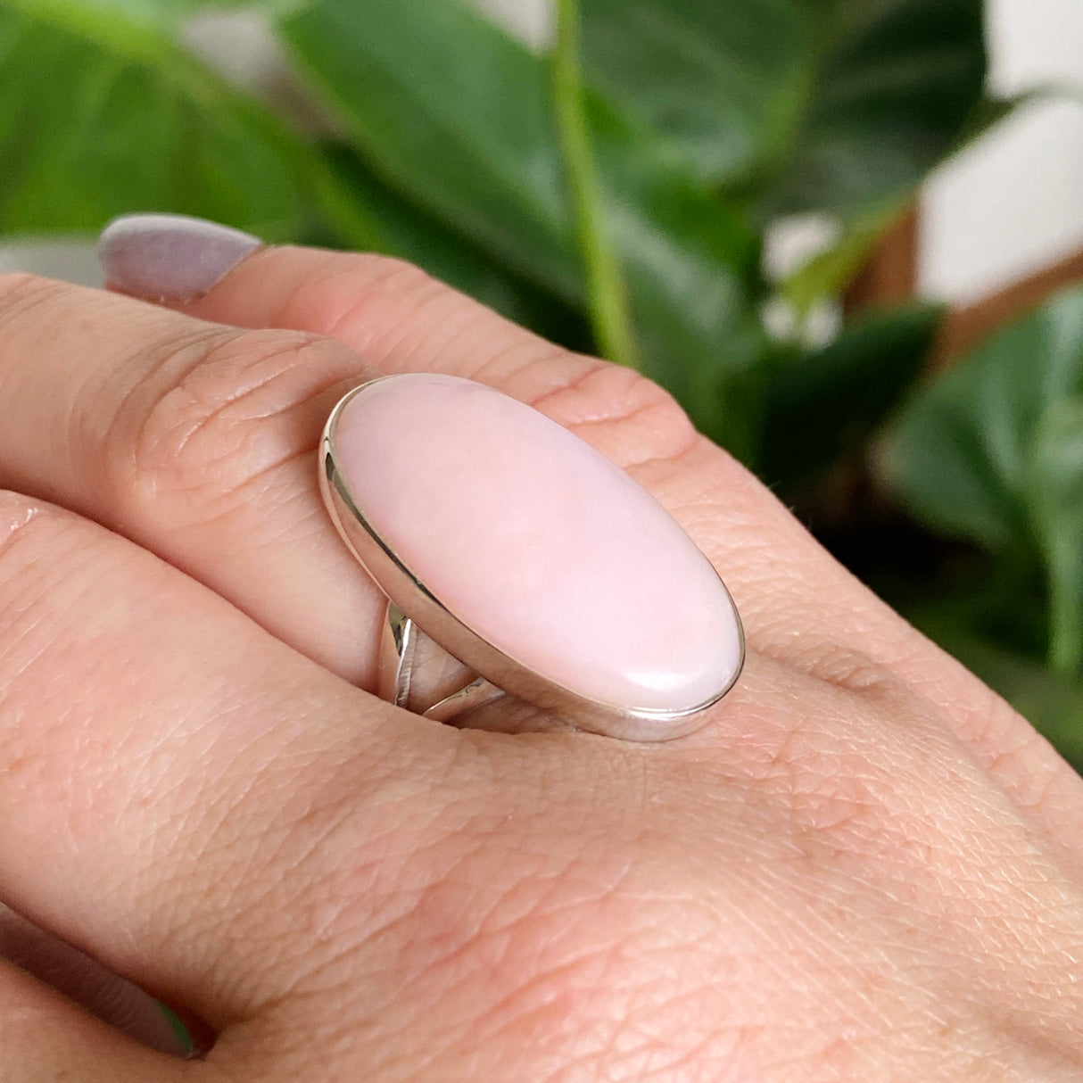 Pink Opal Oval Cabochon Split Band Ring Size 7 KRGJ3307