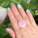 Pink Opal Round Cabochon Ring in a Hammered Setting Size 9.5 KRGJ3305