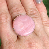 Pink Opal Round Cabochon Ring in a Hammered Setting Size 9.5 KRGJ3305