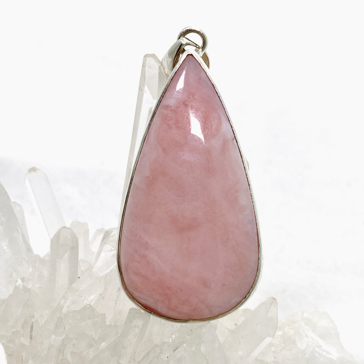 Pink Opal Teardrop Cabochon Pendant in a Hammered Setting KPGJ4669