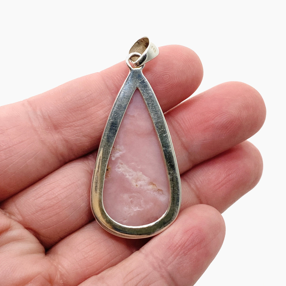 Pink Opal Teardrop Cabochon Pendant in a Hammered Setting KPGJ4669