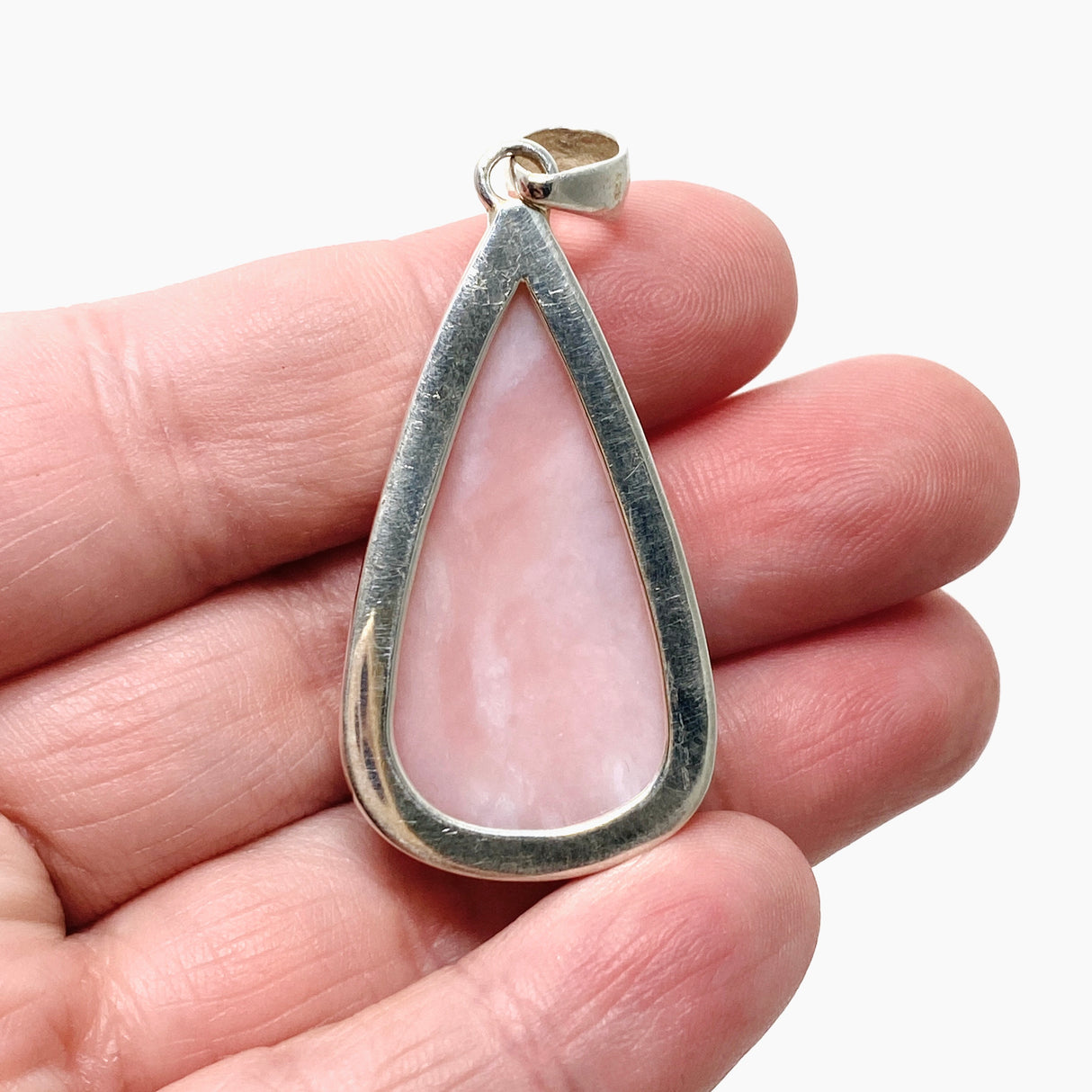 Pink Opal Teardrop Cabochon Pendant in a Hammered Setting KPGJ4670