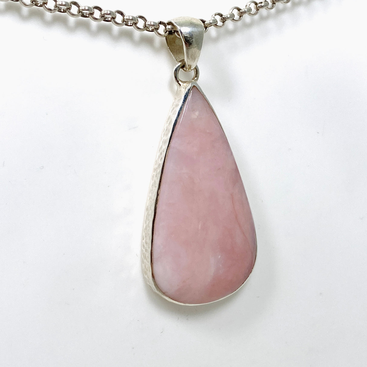 Pink Opal Teardrop Cabochon Pendant in a Hammered Setting KPGJ4670