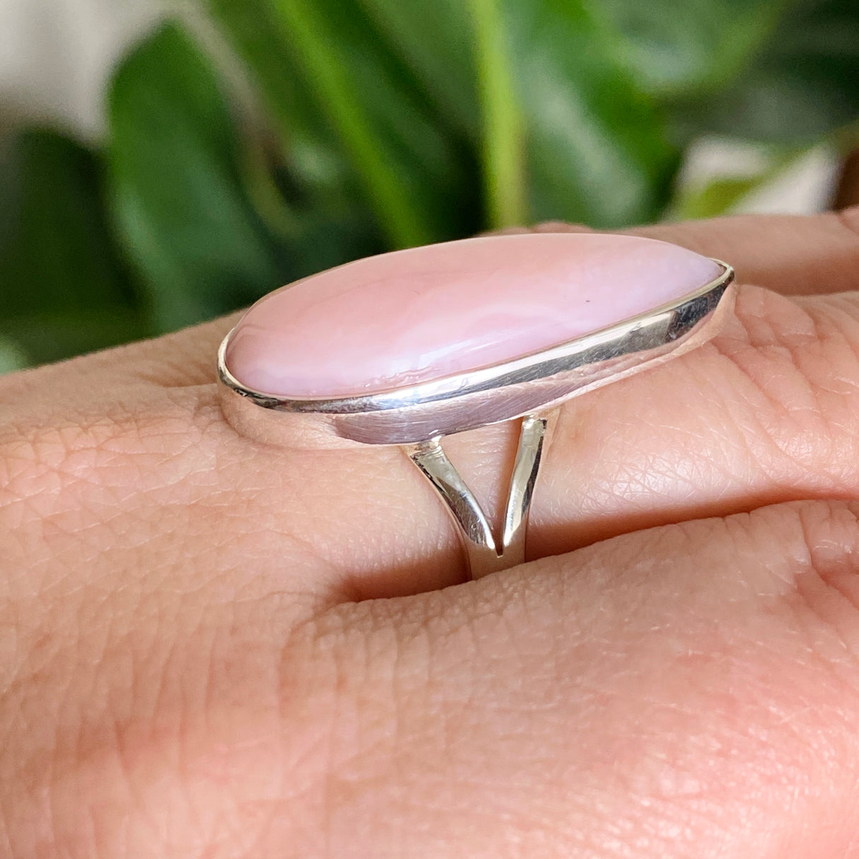 Pink Opal Teardrop Cabochon Split Band Ring Size 8 KRGJ3308