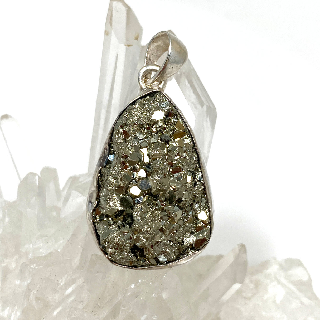 Pyrite Teardrop Raw Pendant  in a hammered setting KPGJ4603