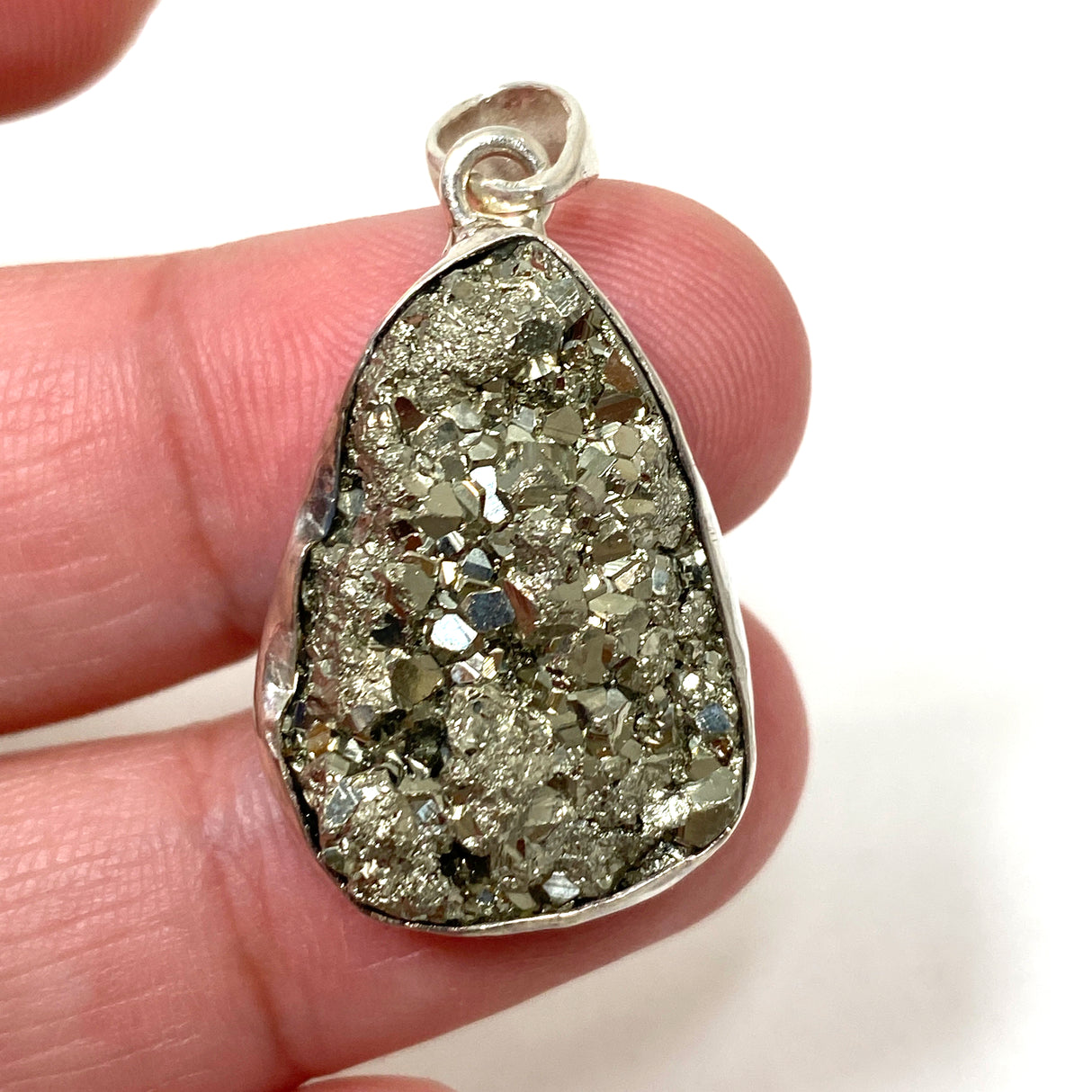 Pyrite Teardrop Raw Pendant  in a hammered setting KPGJ4603