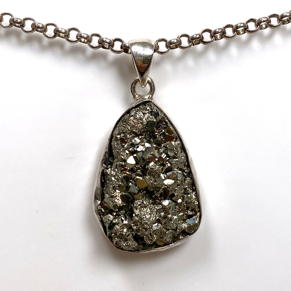 Pyrite Teardrop Raw Pendant  in a hammered setting KPGJ4603