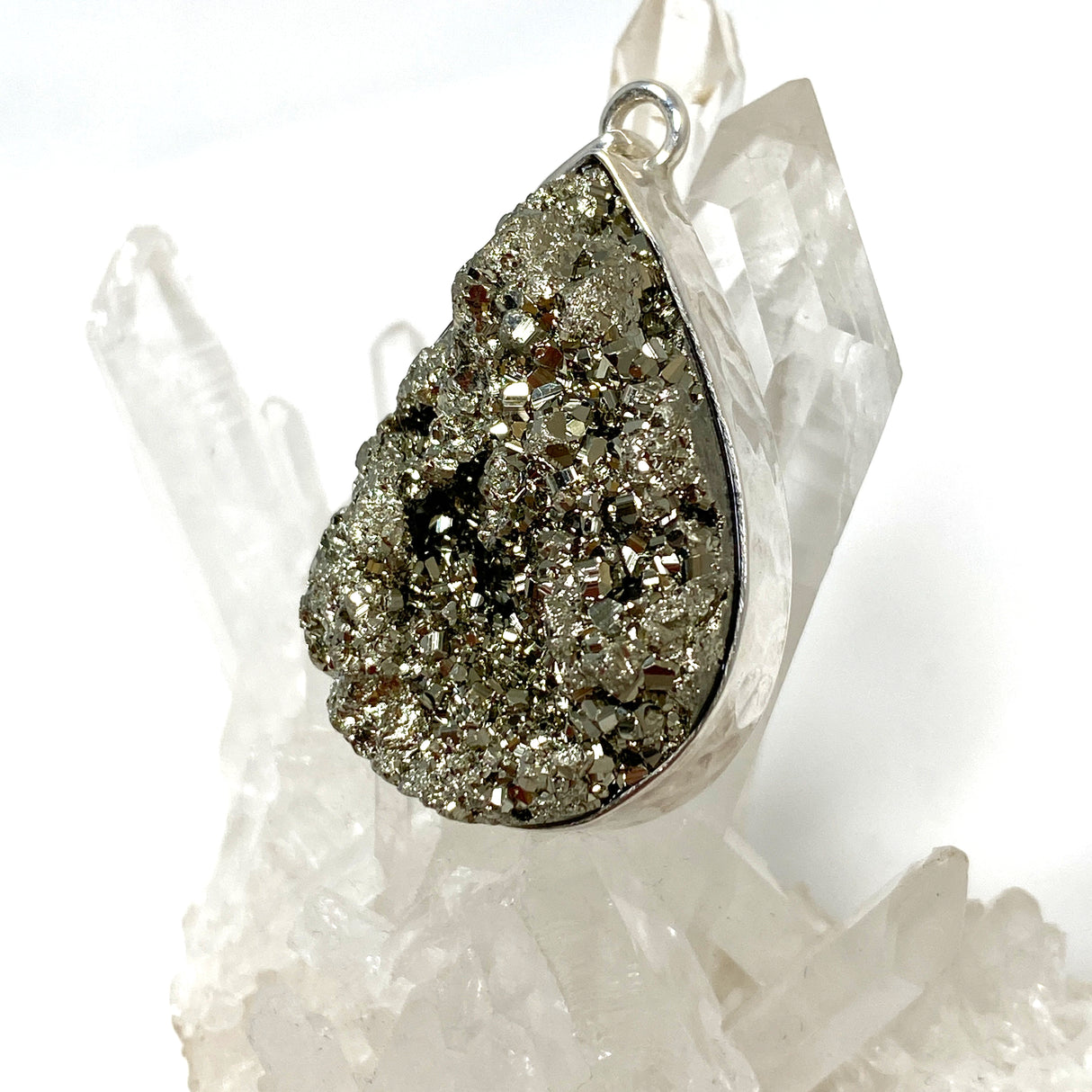 Pyrite Teardrop Raw Pendant  in a hammered setting KPGJ4605