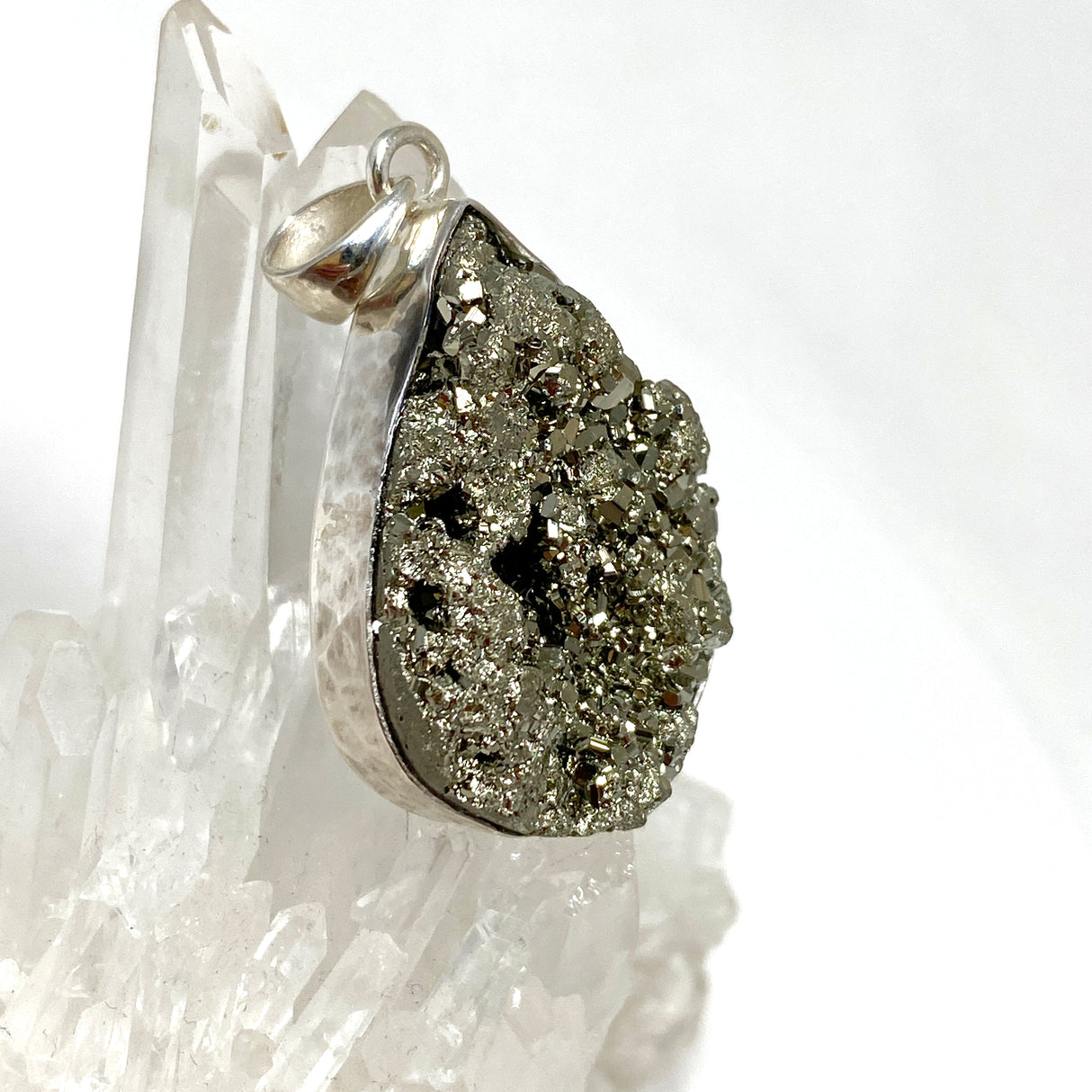 Pyrite Teardrop Raw Pendant  in a hammered setting KPGJ4605