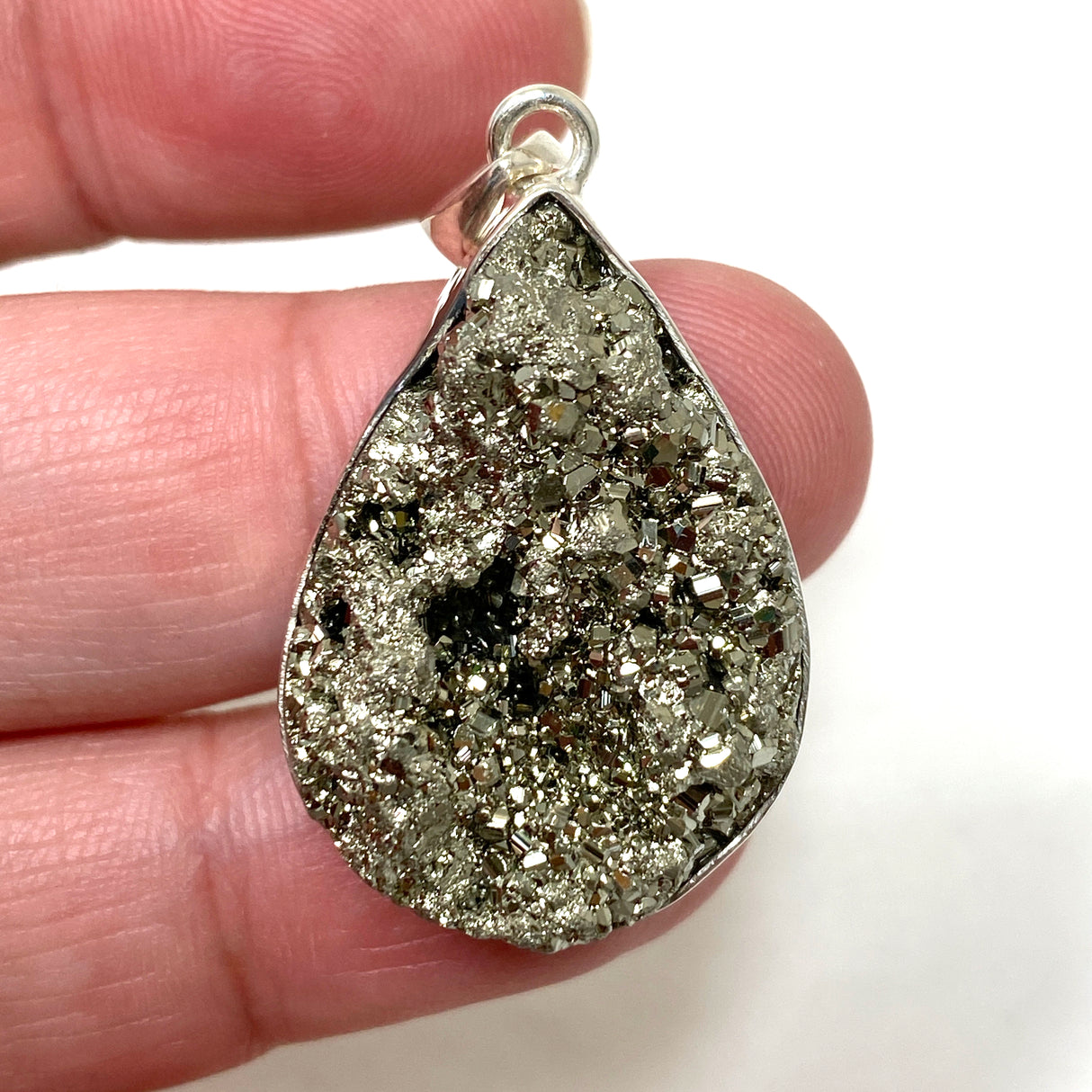 Pyrite Teardrop Raw Pendant  in a hammered setting KPGJ4605