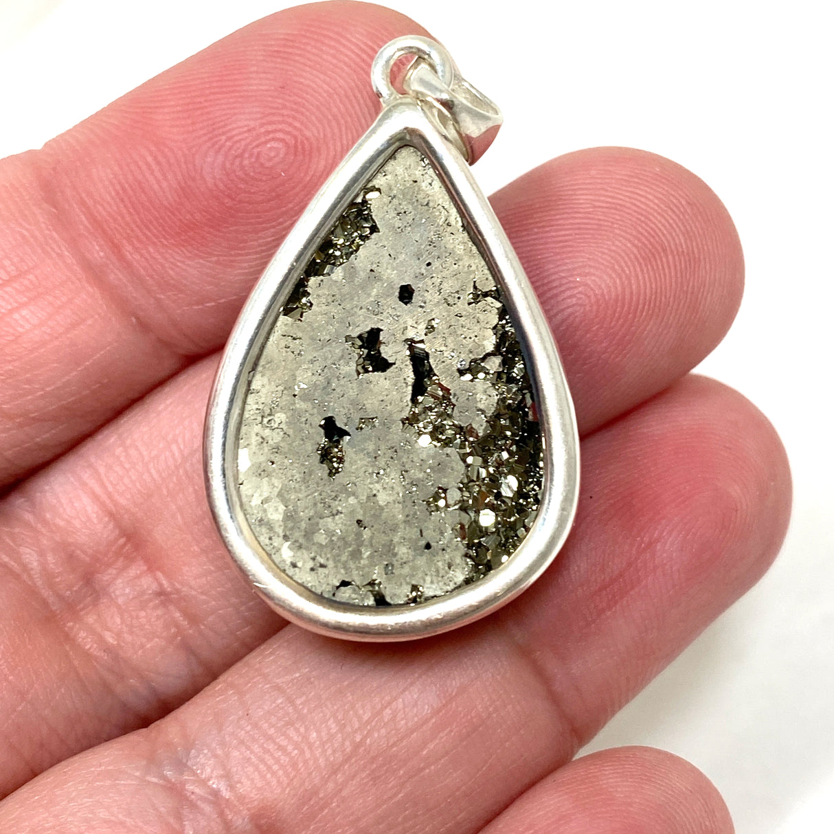 Pyrite Teardrop Raw Pendant  in a hammered setting KPGJ4605