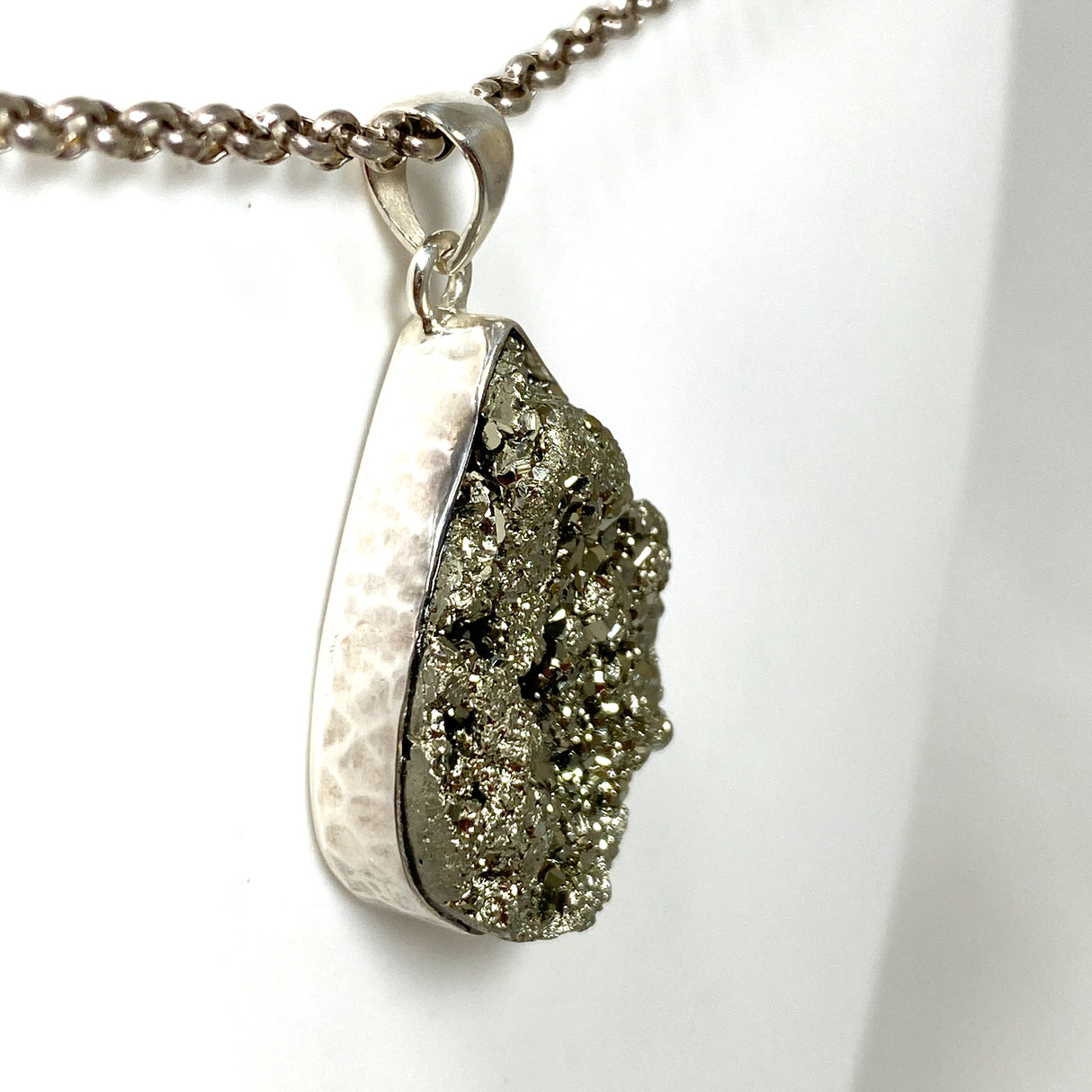 Pyrite Teardrop Raw Pendant  in a hammered setting KPGJ4605