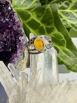 Amber Ring with Sterling Silver Scrollwork R4025