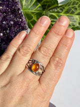 Amber Ring with Sterling Silver Scrollwork R4025