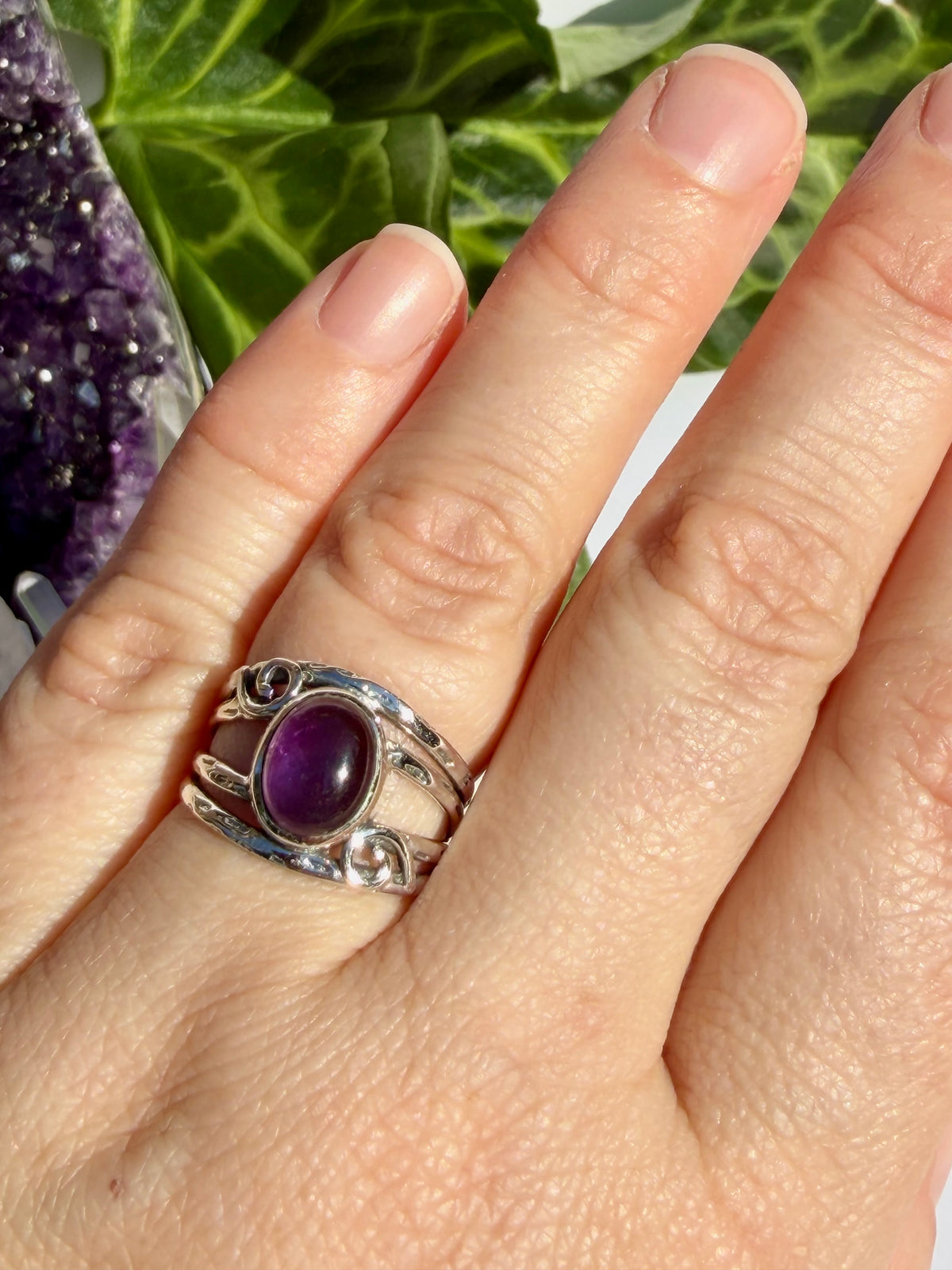 Amethyst Ring with Sterling Silver Scrollwork R4025