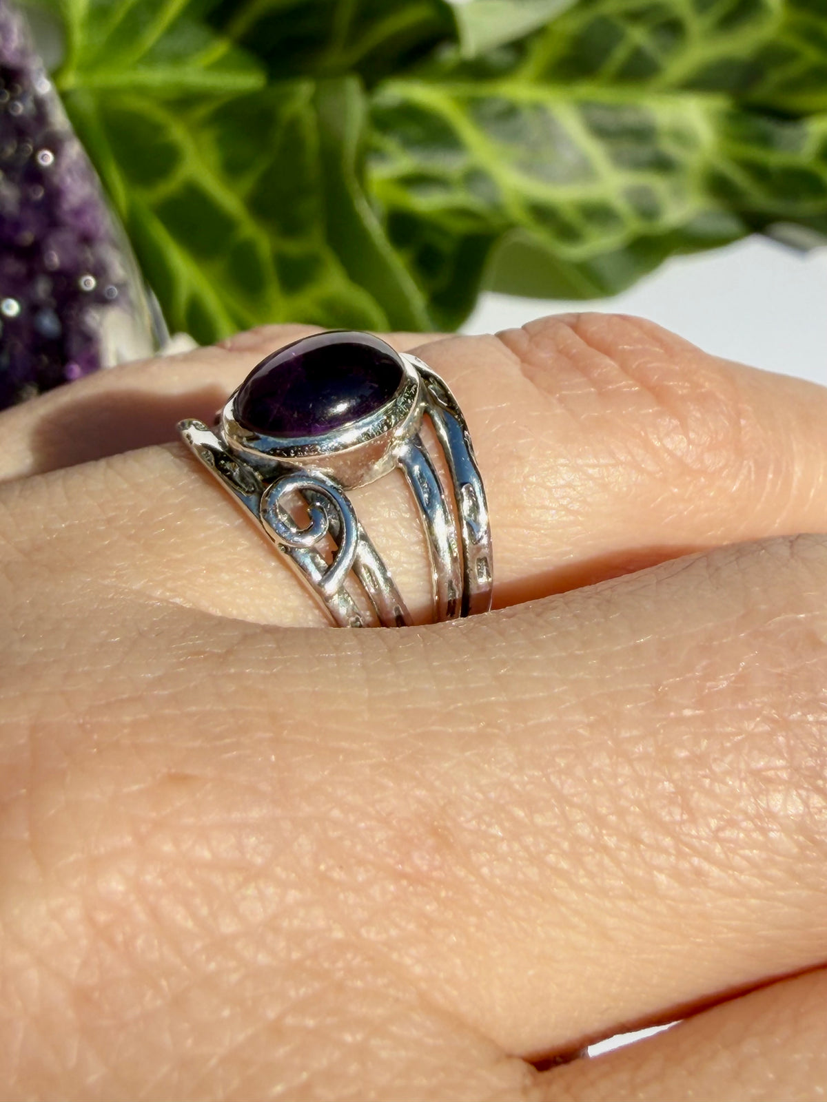 Amethyst Ring with Sterling Silver Scrollwork R4025