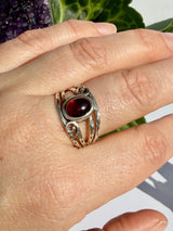 Garnet Ring with Sterling Silver Scrollwork R4025