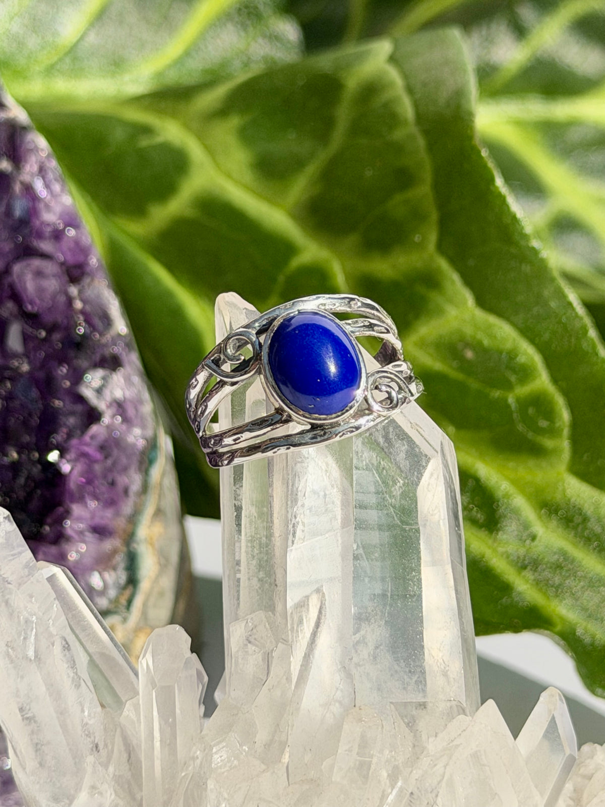 Lapis Lazuli Ring with Sterling Silver Scrollwork R4025