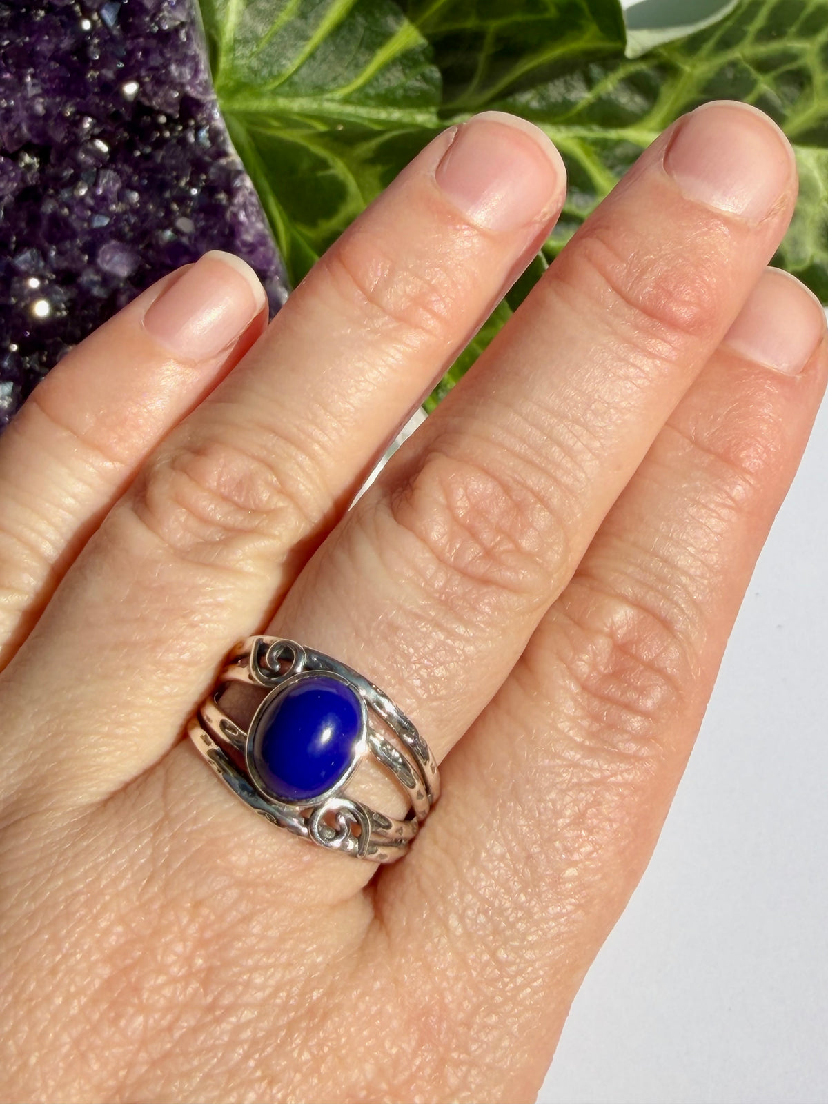Lapis Lazuli Ring with Sterling Silver Scrollwork R4025