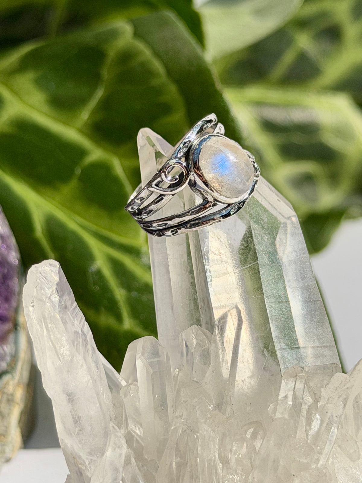 Moonstone Ring with Sterling Silver Scrollwork R4025