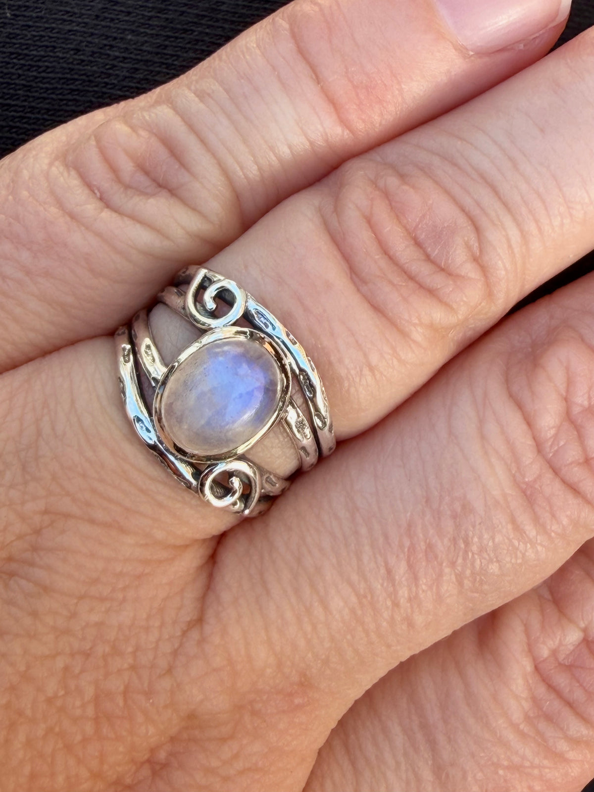 Moonstone Ring with Sterling Silver Scrollwork R4025
