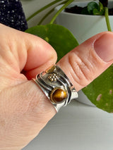 Tiger's Eye Botanical Brass on Sterling Silver Ring Size 9 R4198