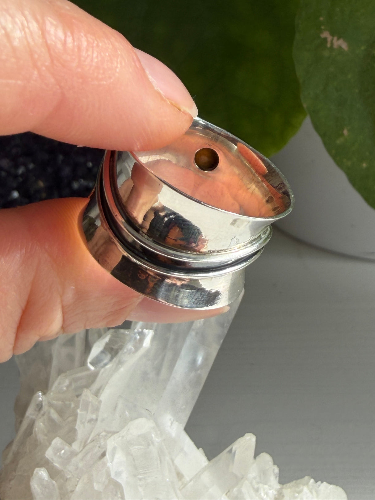 Tiger's Eye Botanical Brass on Sterling Silver Ring Size 9 R4198