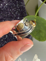 Tiger's Eye Botanical Brass on Sterling Silver Ring Size 9 R4198