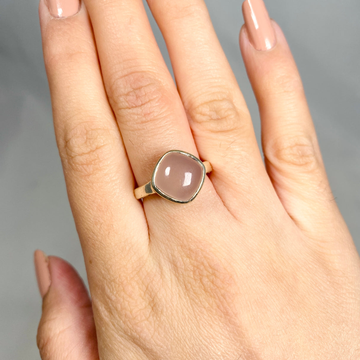 Rose Quartz Boho Style Square Ring R3911