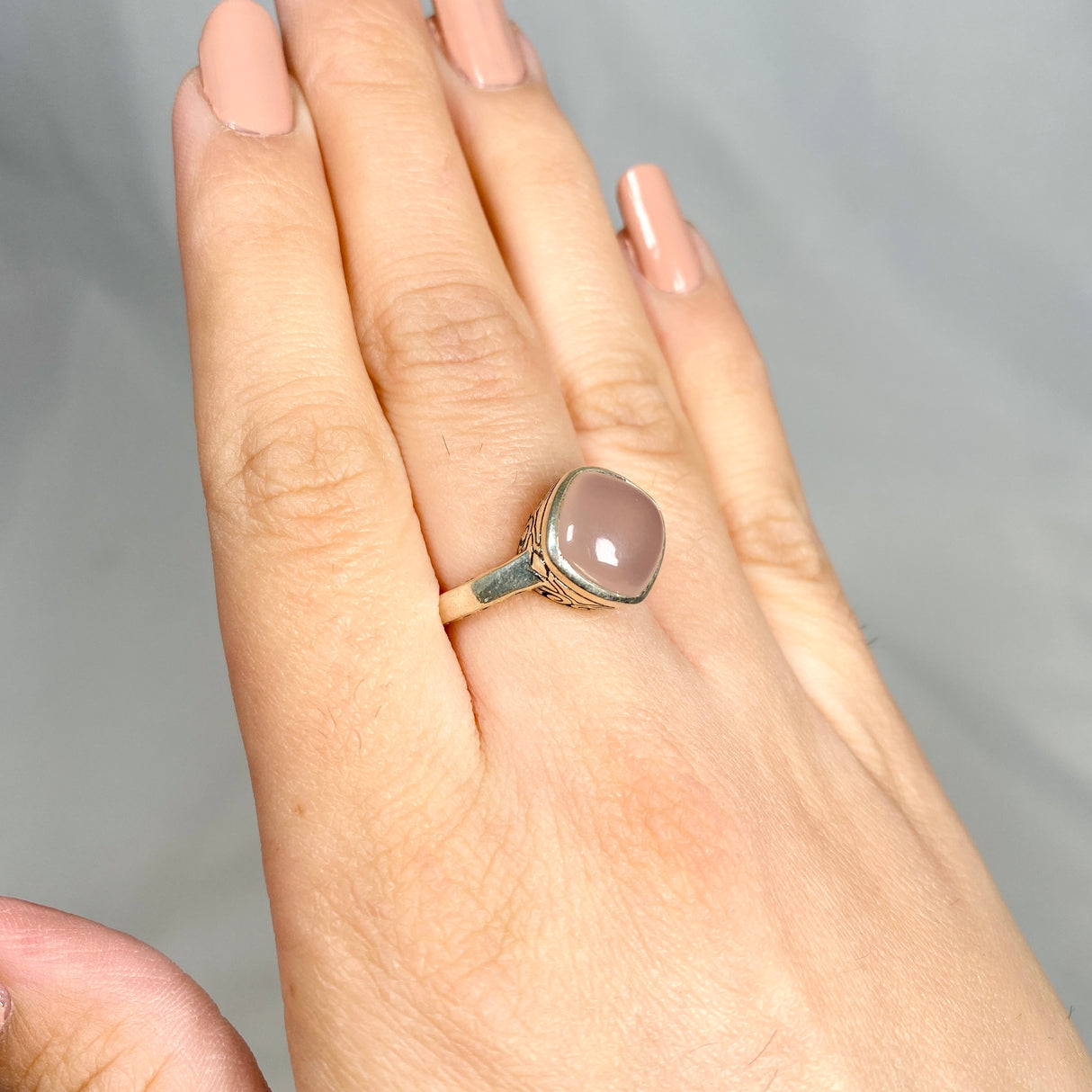 Rose Quartz Boho Style Square Ring R3911