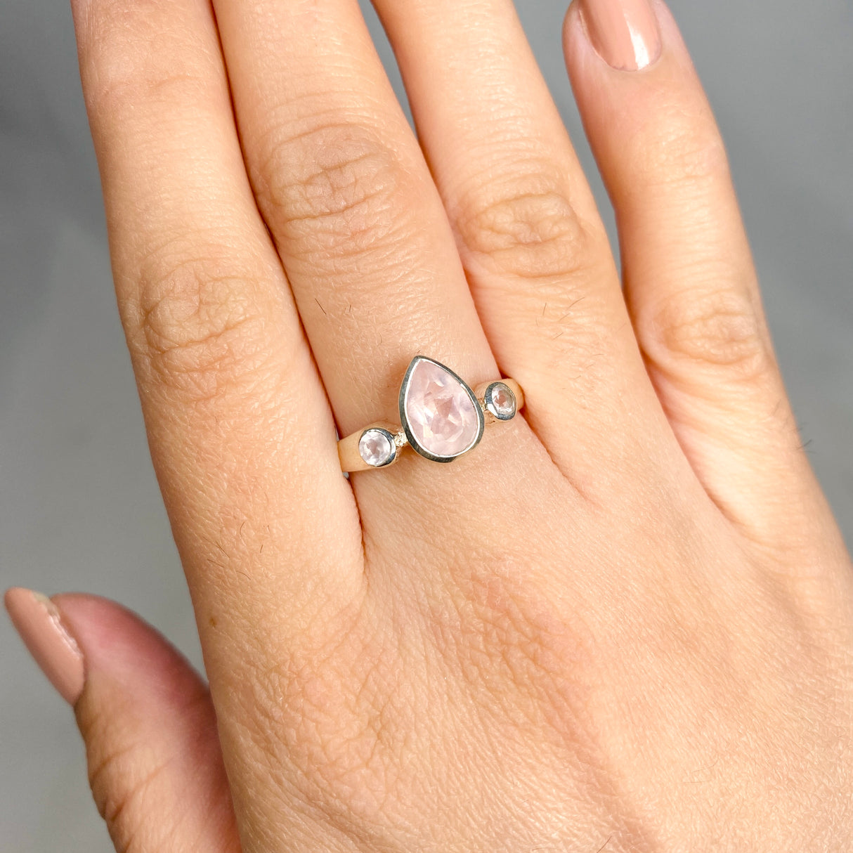 Rose Quartz Faceted Gemstone Teardrop Ring with Accent Stones R3668