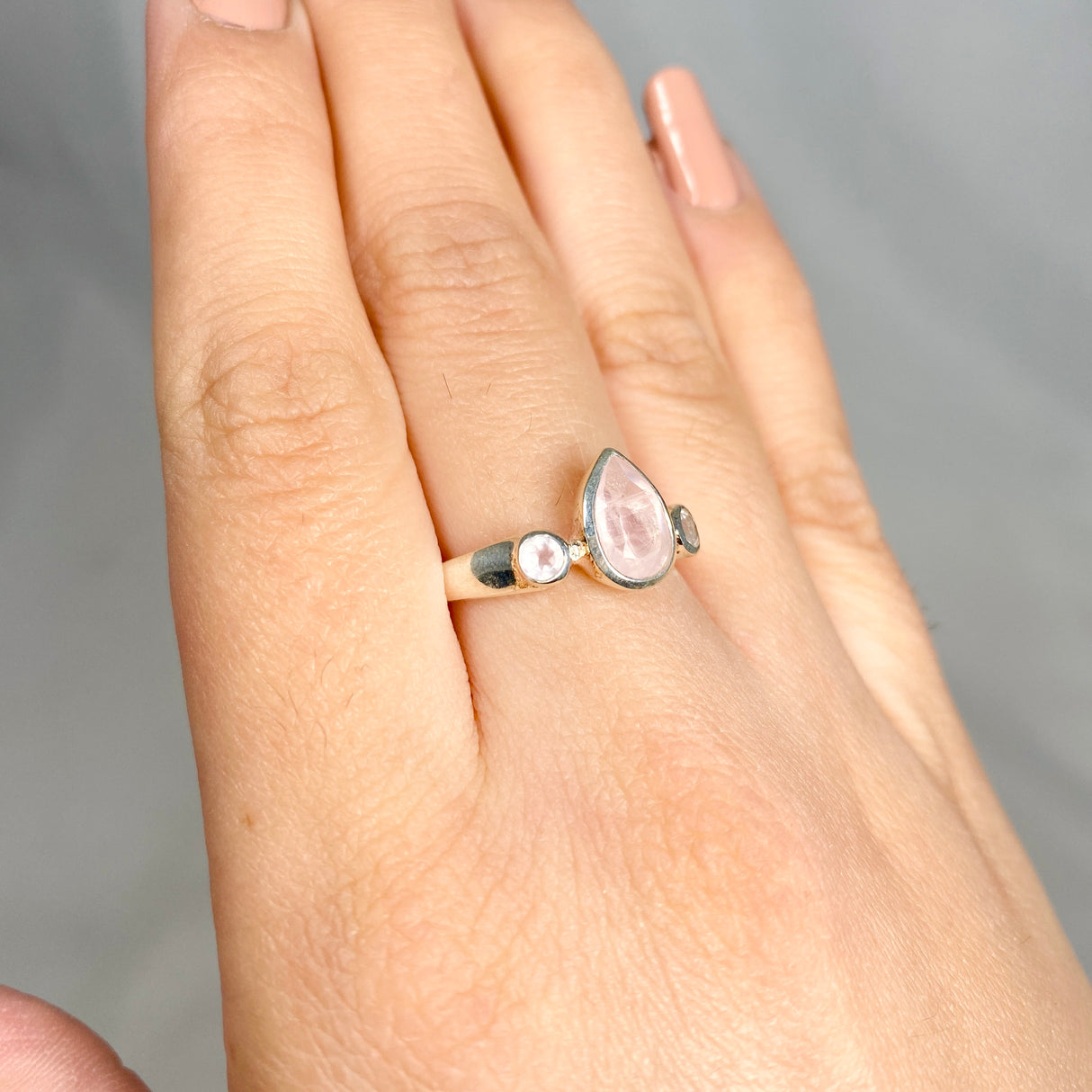 Rose Quartz Faceted Gemstone Teardrop Ring with Accent Stones R3668