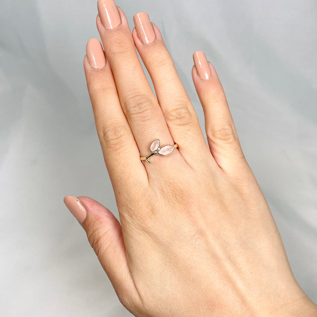 Rose Quartz Faceted Marquise Multistone Leaf Ring R3735