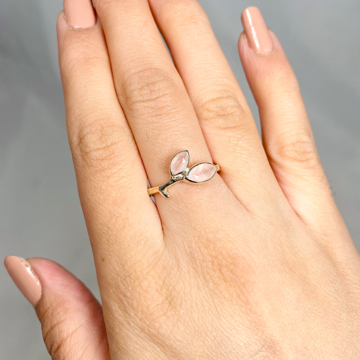 Rose Quartz Faceted Marquise Multistone Leaf Ring R3735