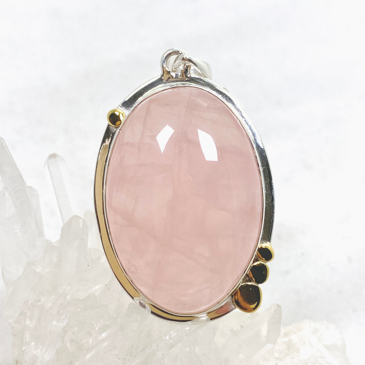 Rose Quartz Oval Cabochon Pendant in a Decorative Setting KPGJ4686