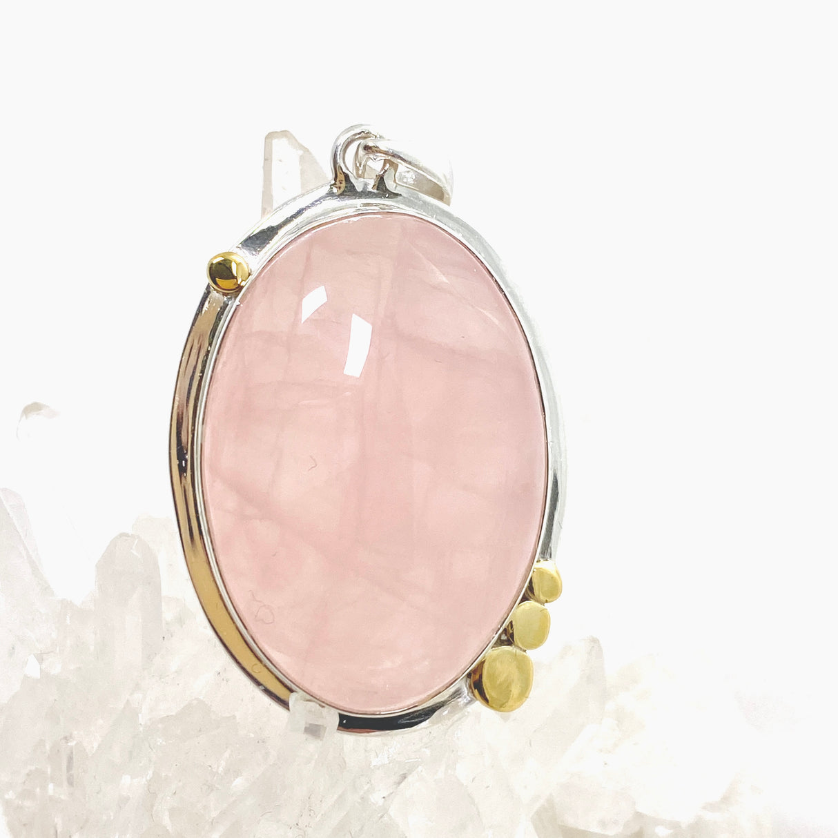 Rose Quartz Oval Cabochon Pendant in a Decorative Setting KPGJ4686