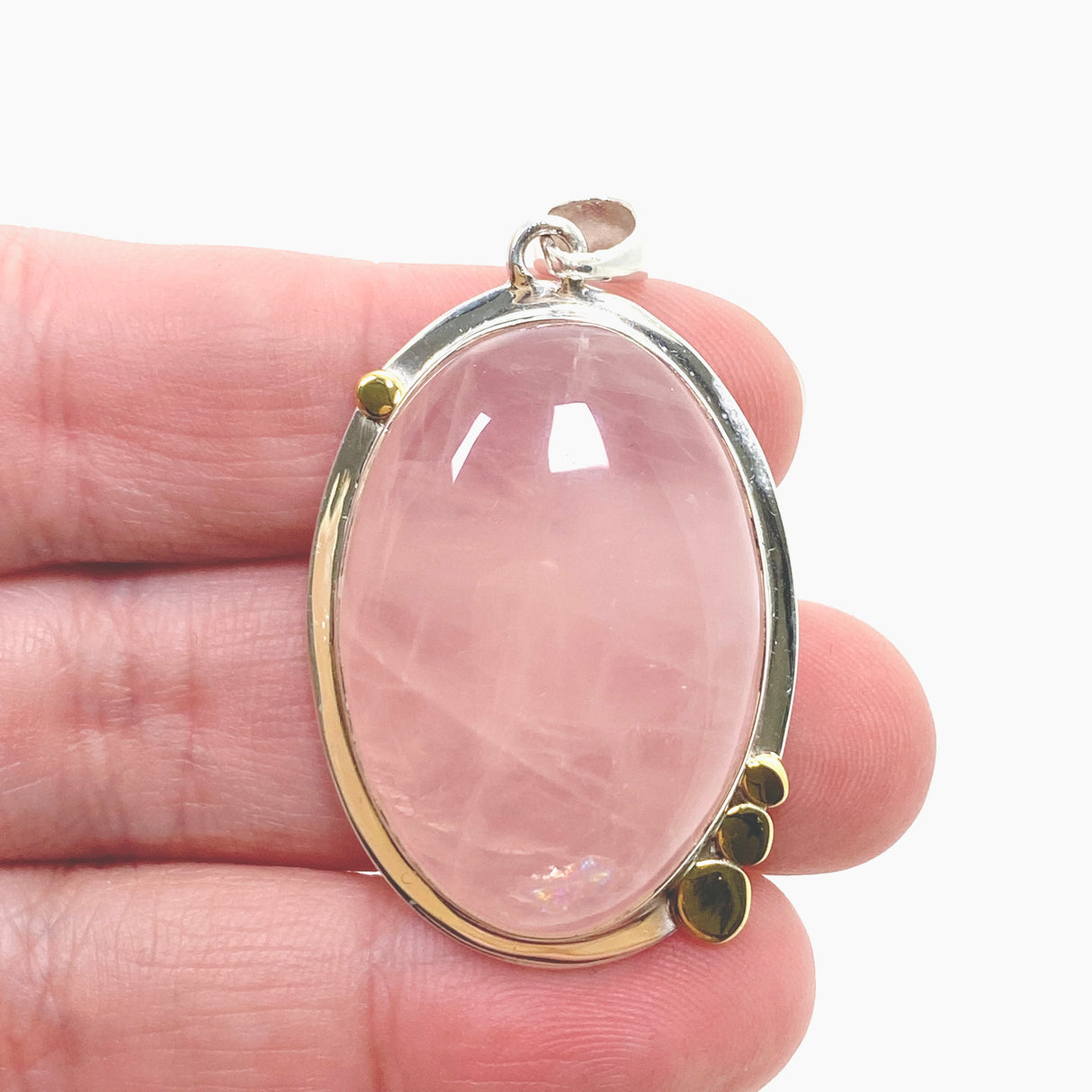 Rose Quartz Oval Cabochon Pendant in a Decorative Setting KPGJ4686