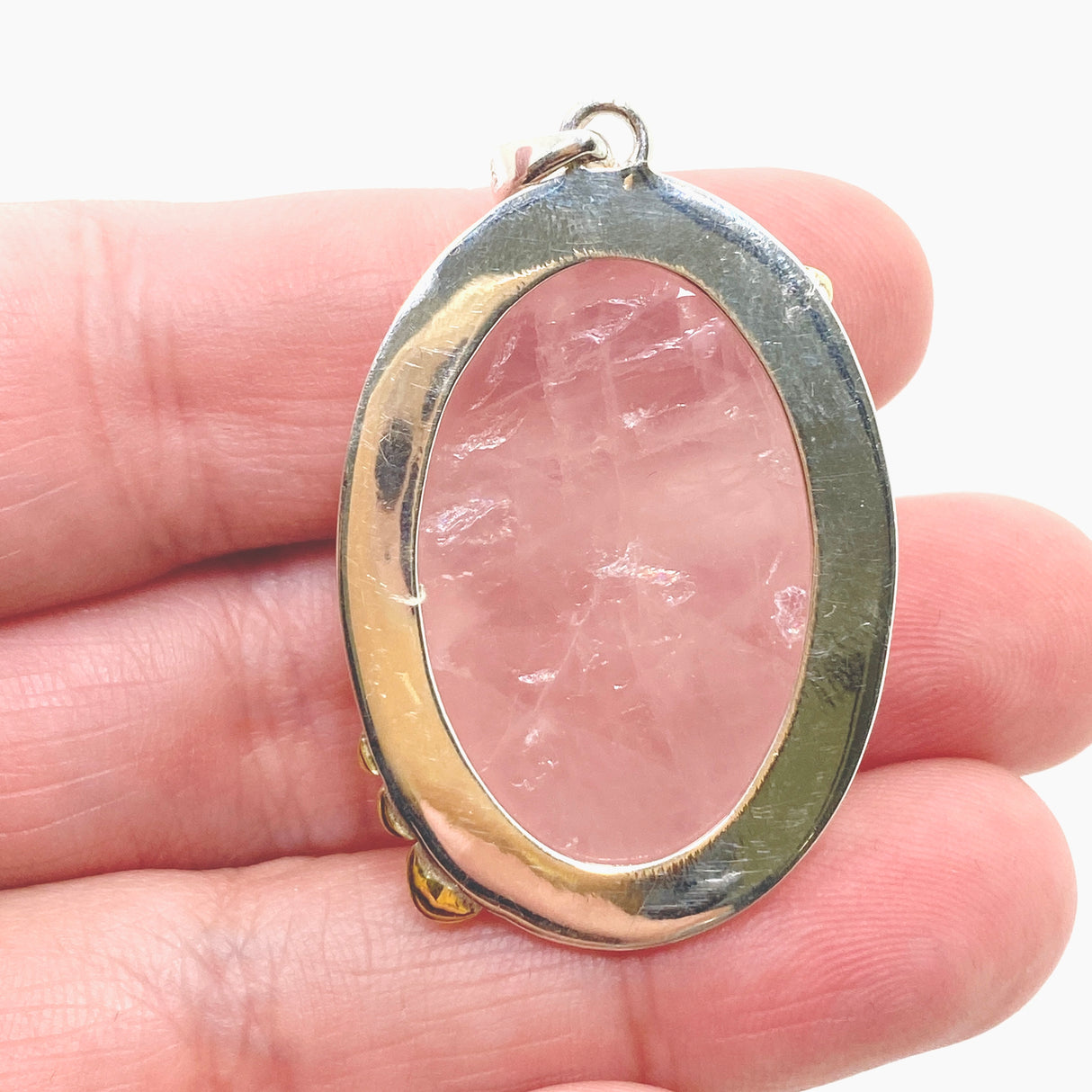 Rose Quartz Oval Cabochon Pendant in a Decorative Setting KPGJ4686