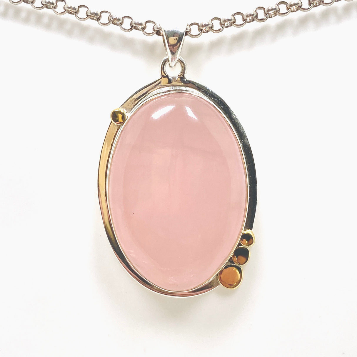 Rose Quartz Oval Cabochon Pendant in a Decorative Setting KPGJ4686