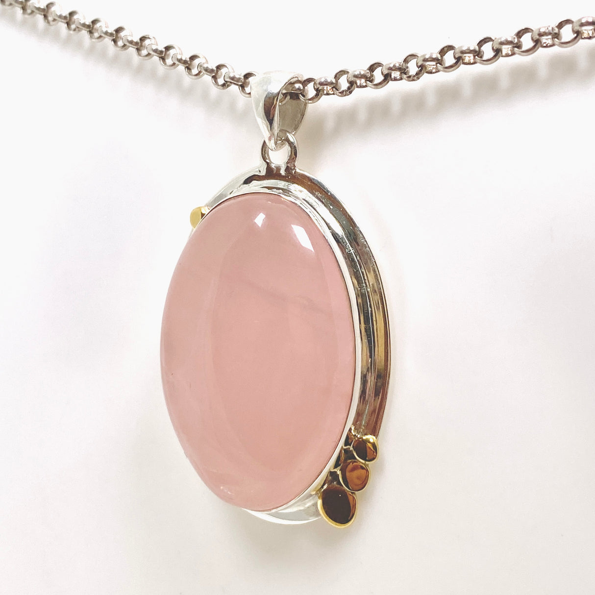 Rose Quartz Oval Cabochon Pendant in a Decorative Setting KPGJ4686