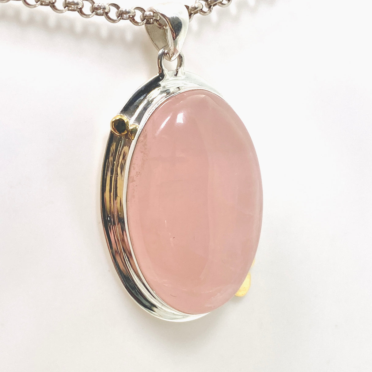 Rose Quartz Oval Cabochon Pendant in a Decorative Setting KPGJ4686