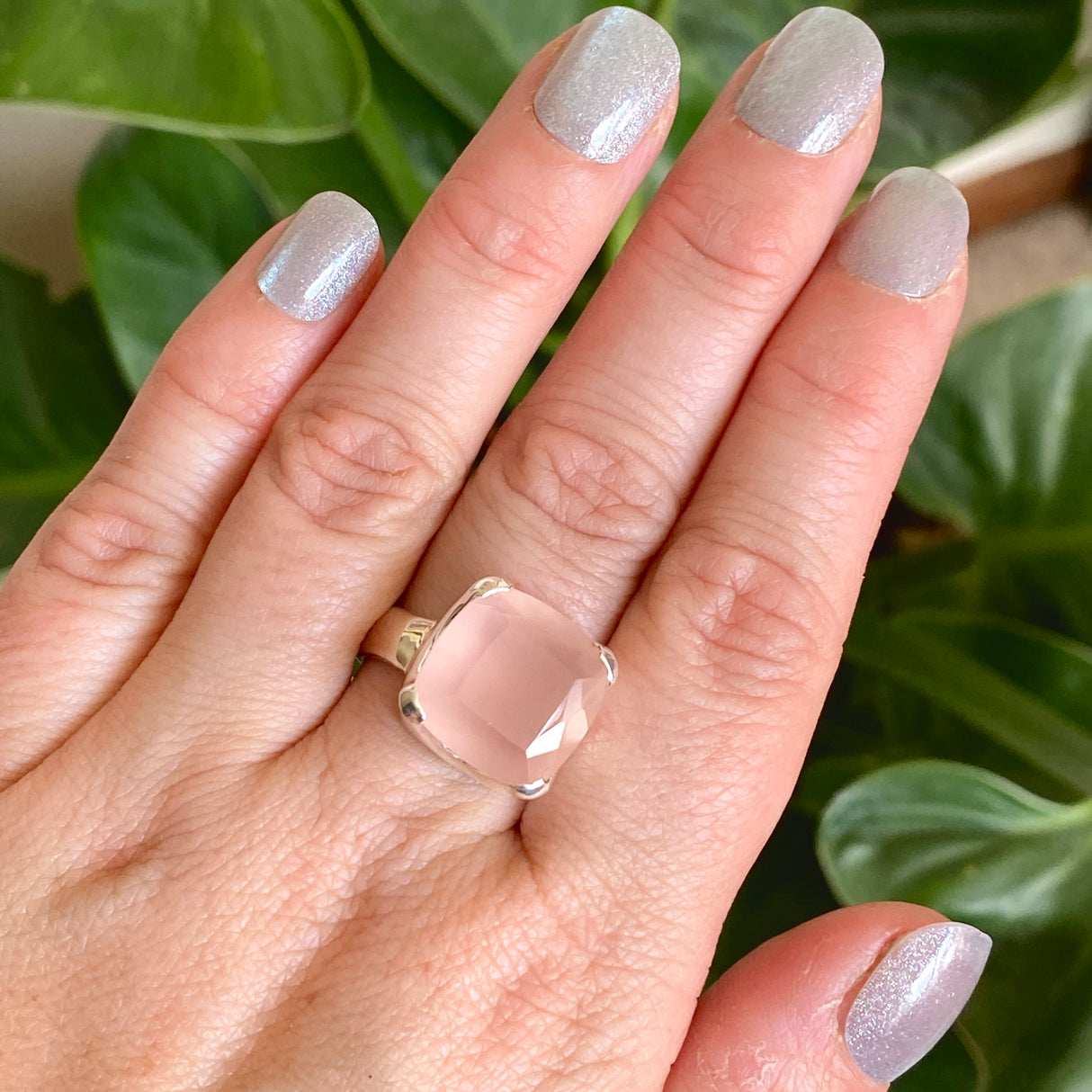 Rose Quartz Square Faceted Ring Size 8 KRGJ3320