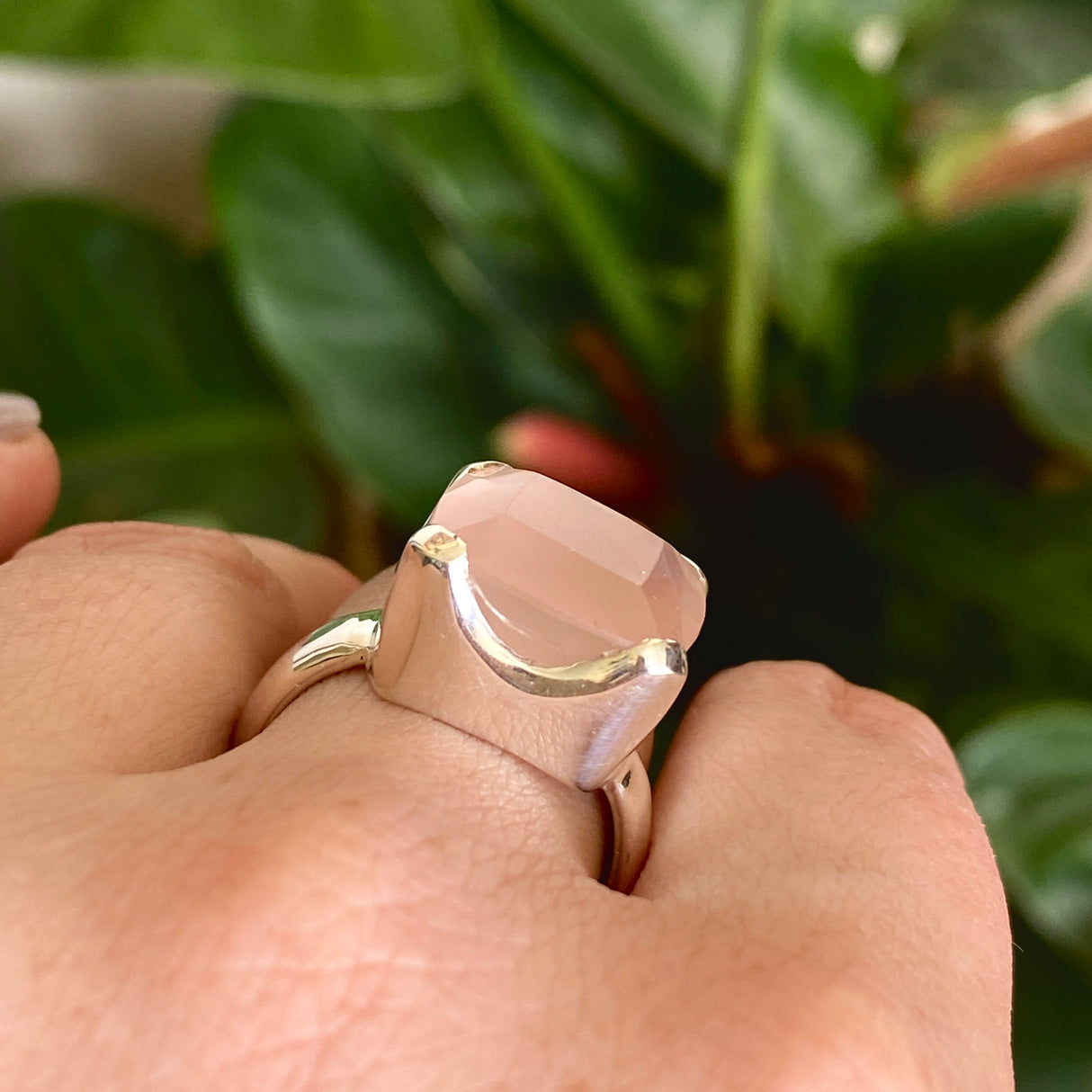 Rose Quartz Square Faceted Ring Size 8 KRGJ3320