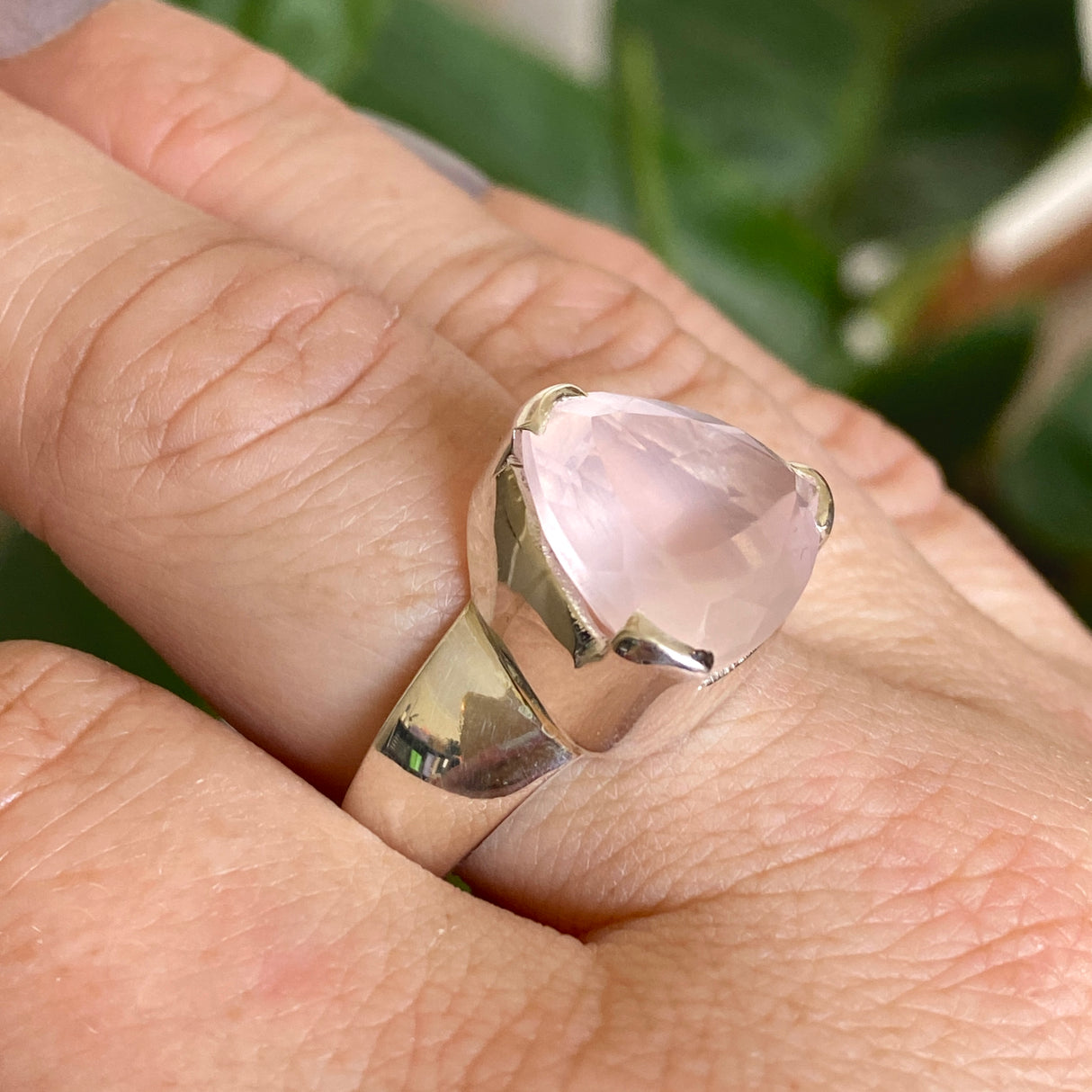 Rose Quartz Triangular Faceted Ring Size 10 KRGJ3324