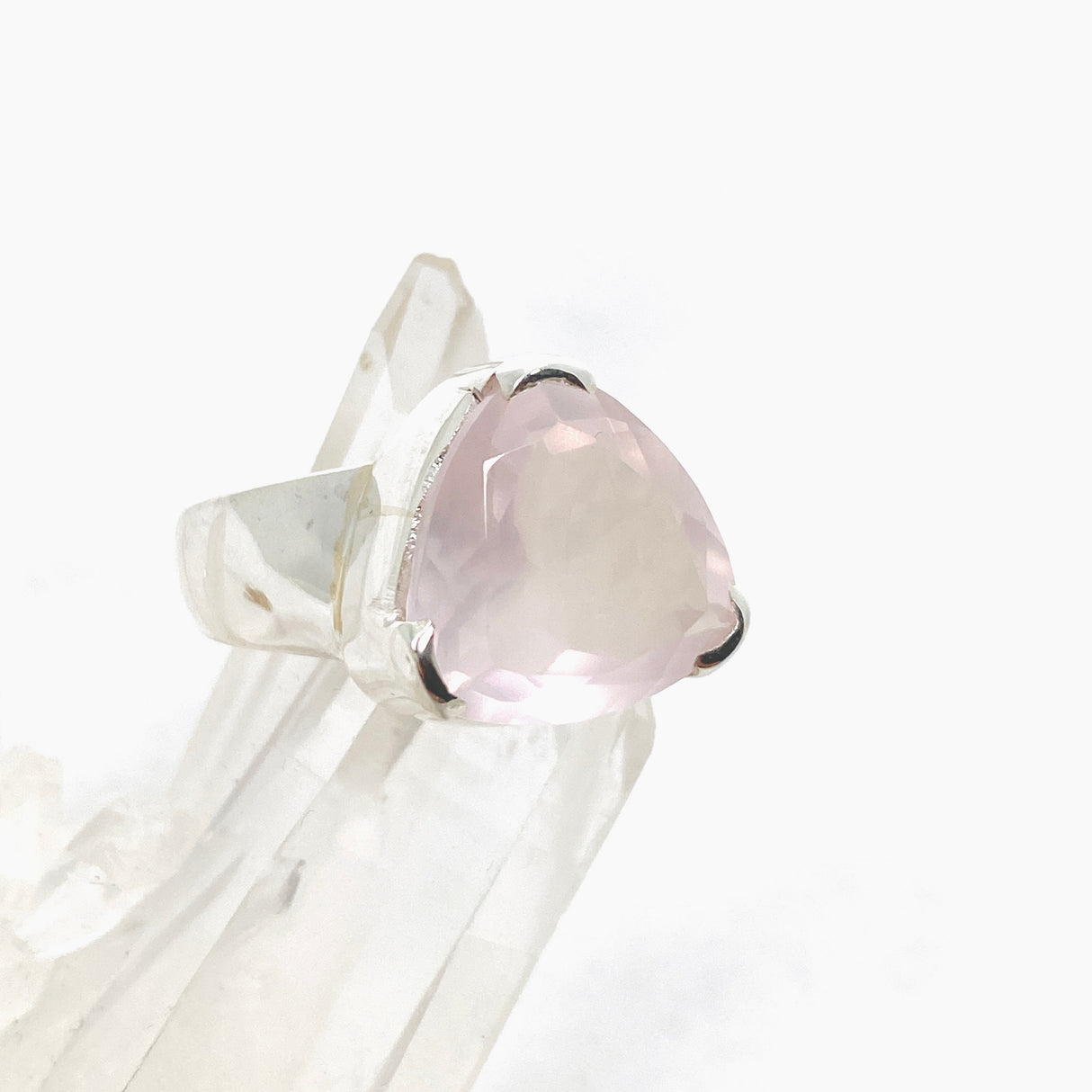 Rose Quartz Triangular Faceted Ring Size 10 KRGJ3324