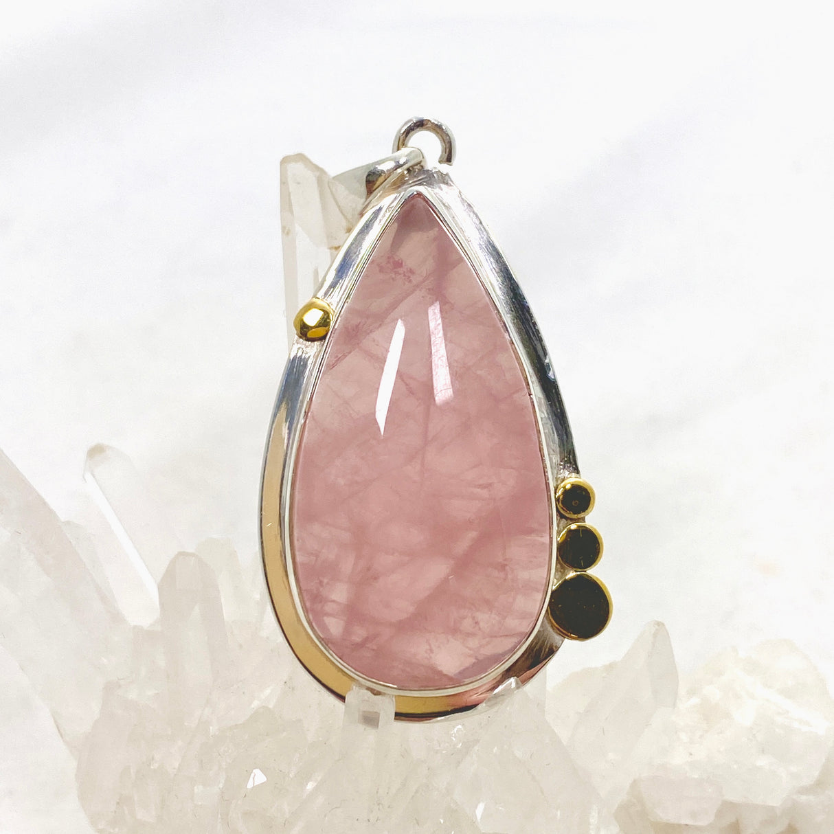 Rose Quartz Teardrop Cabochon Pendant in a Decorative Setting KPGJ4687