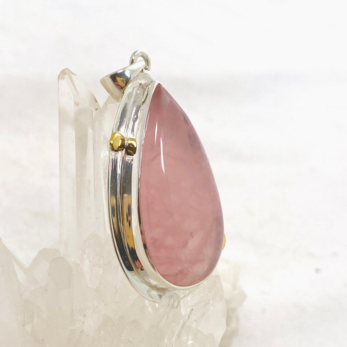 Rose Quartz Teardrop Cabochon Pendant in a Decorative Setting KPGJ4687