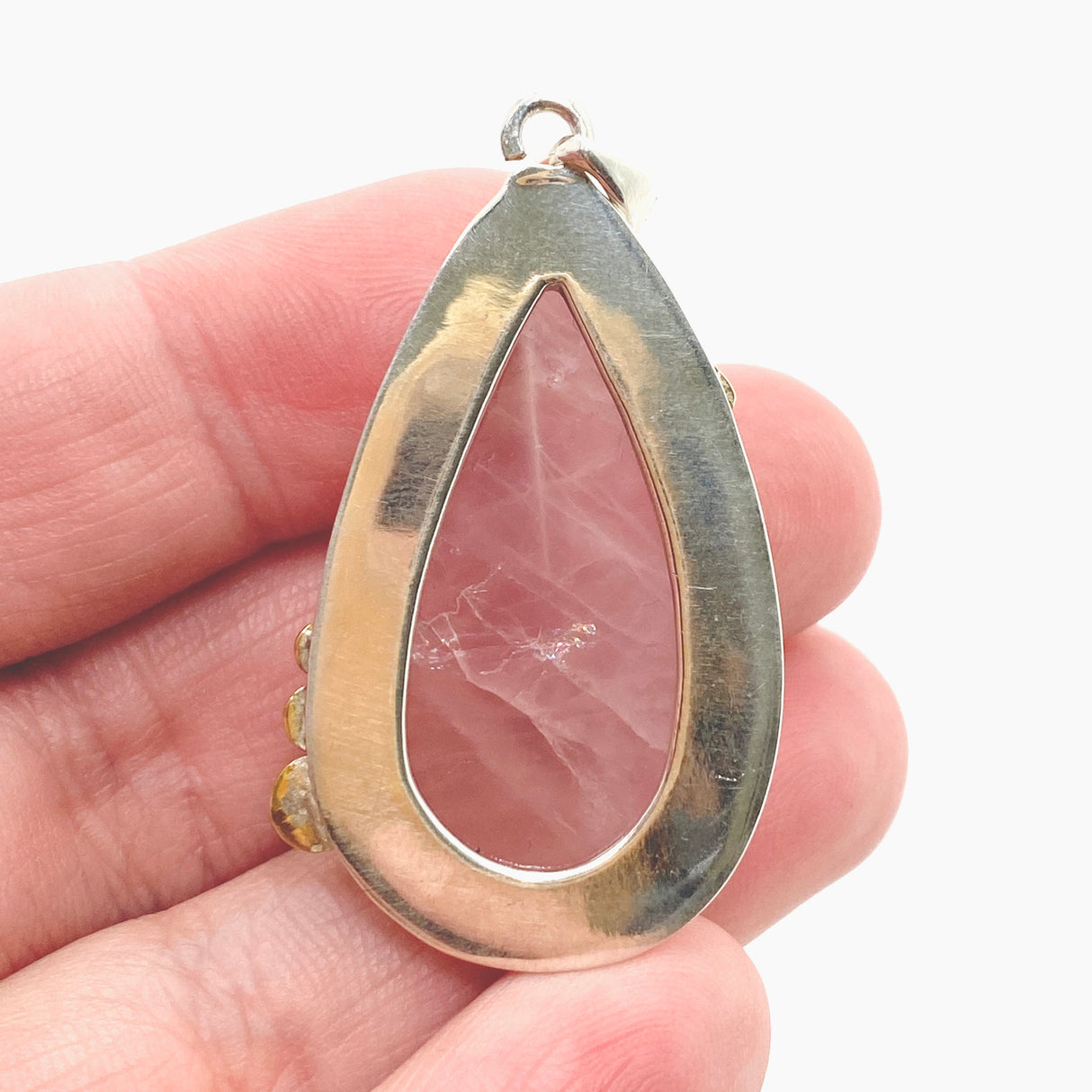 Rose Quartz Teardrop Cabochon Pendant in a Decorative Setting KPGJ4687